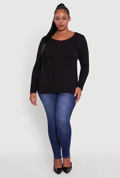 Womens Plus Long Sleeve Scoop Neck Tee,