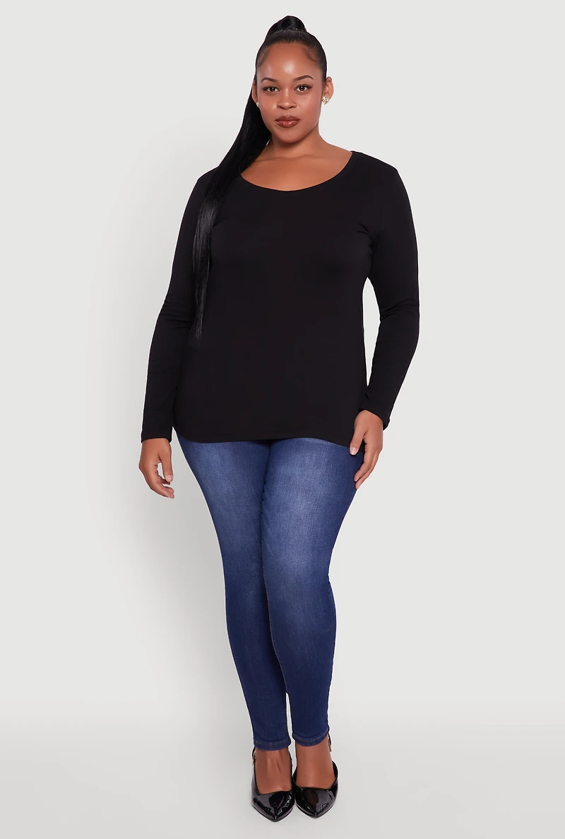 Plus Long Sleeve Scoop Neck Tee