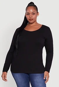Womens Plus Long Sleeve Scoop Neck Tee,