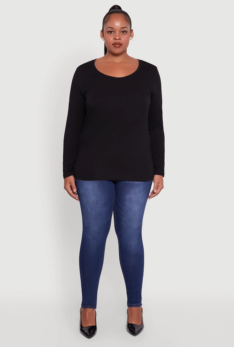 Womens Plus Long Sleeve Scoop Neck Tee,