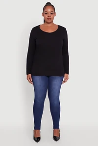 Womens Plus Long Sleeve Scoop Neck Tee,