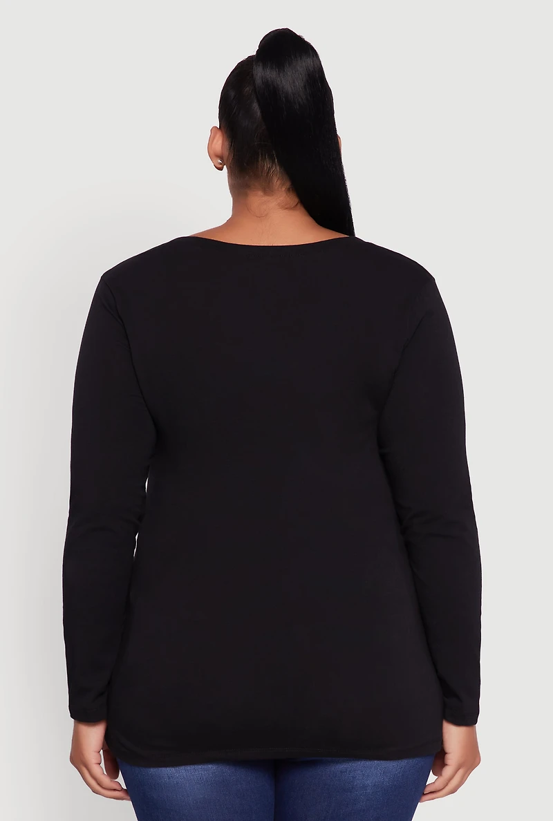 Womens Plus Long Sleeve Scoop Neck Tee,