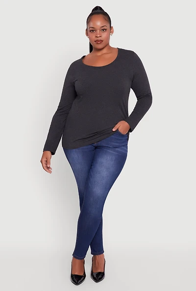Womens Plus Long Sleeve Scoop Neck Tee,