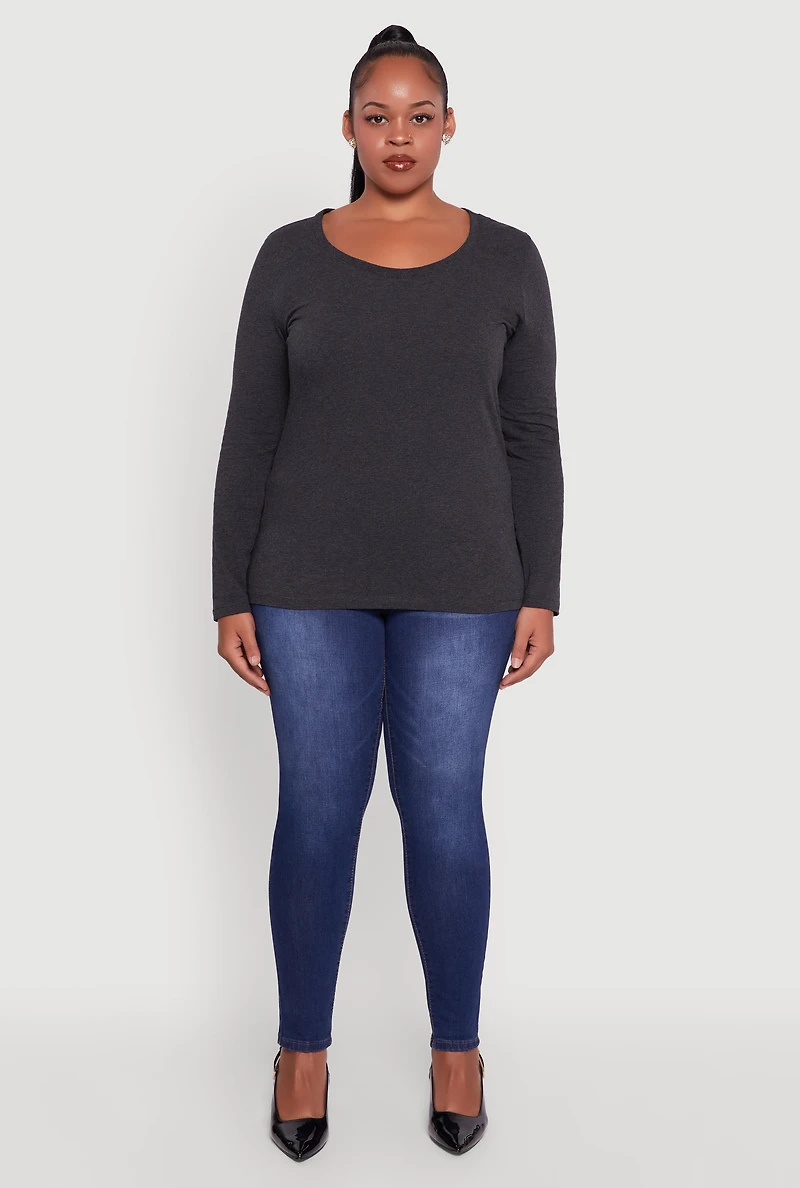 Plus Long Sleeve Scoop Neck Tee