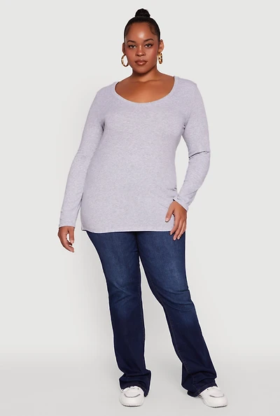 Womens Plus Long Sleeve Scoop Neck Tee, 3X