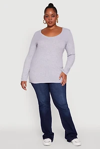 Womens Plus Long Sleeve Scoop Neck Tee, 3X