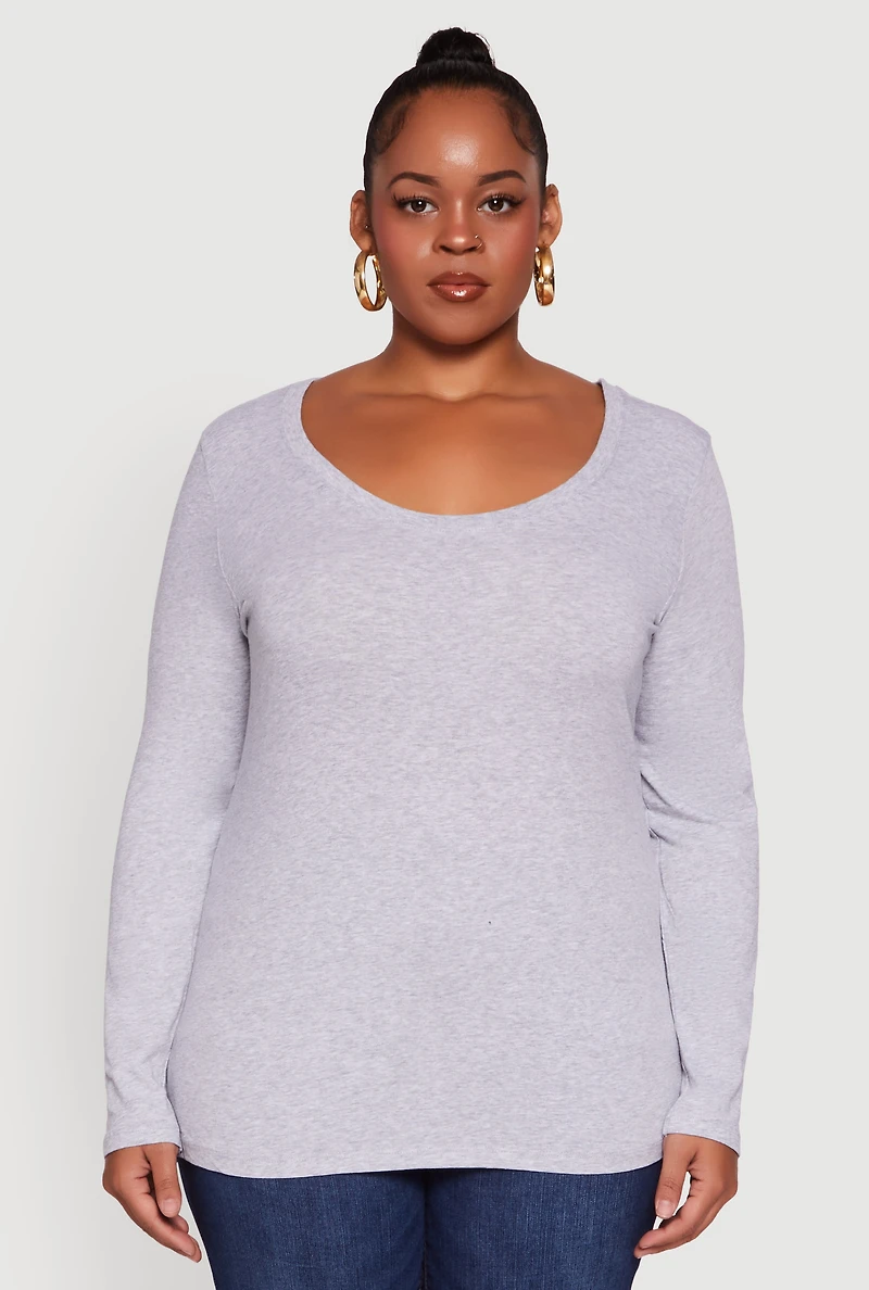 Womens Plus Long Sleeve Scoop Neck Tee, 3X