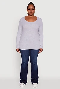 Womens Plus Long Sleeve Scoop Neck Tee, 3X