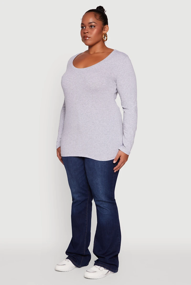 Womens Plus Long Sleeve Scoop Neck Tee, 3X