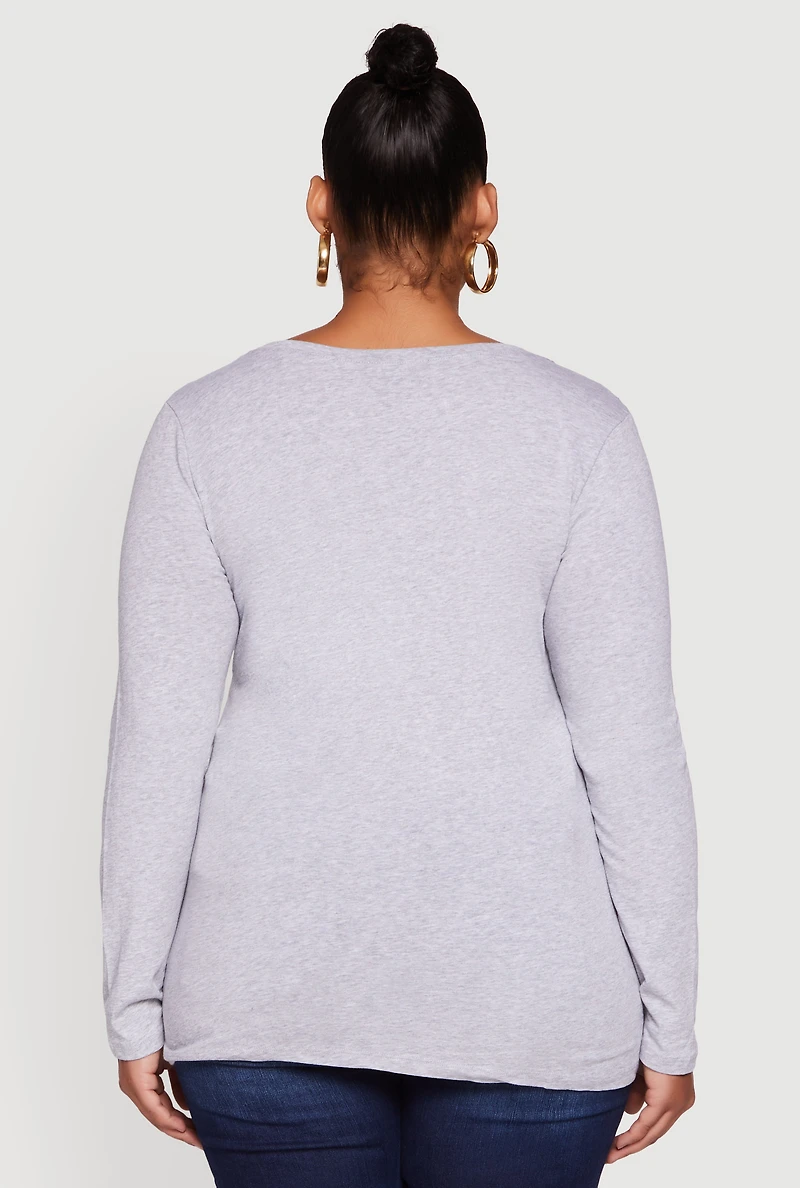 Womens Plus Long Sleeve Scoop Neck Tee, 3X
