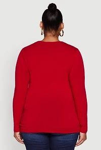 Womens Plus Size Long Sleeve Scoop Neck Tee, Red, Size 2X