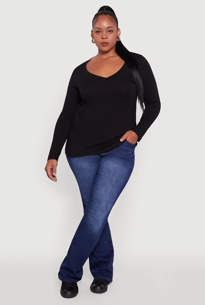 Womens Plus Long Sleeve V-Neck Tee,
