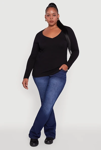 Womens Plus Long Sleeve V-Neck Tee,