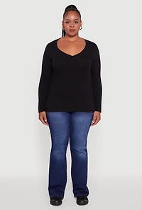 Womens Plus Long Sleeve V-Neck Tee,
