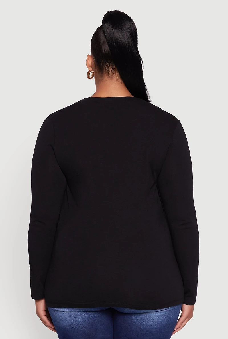 Womens Plus Long Sleeve V-Neck Tee,