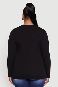 Womens Plus Long Sleeve V-Neck Tee,