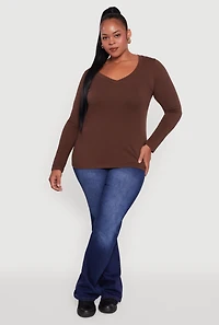 Plus Long Sleeve V-Neck Tee