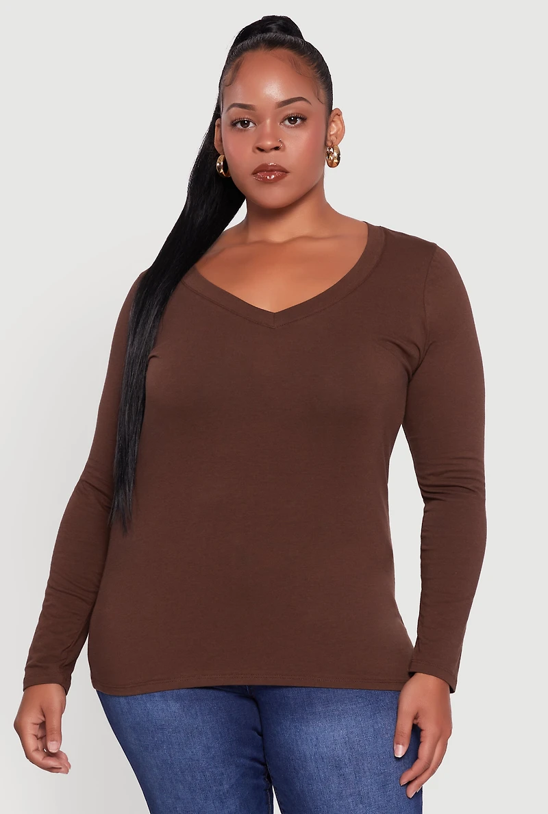 Plus Long Sleeve V-Neck Tee