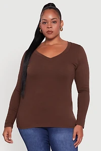 Plus Long Sleeve V-Neck Tee