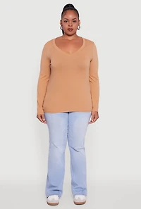Womens Plus Long Sleeve V-Neck Tee,