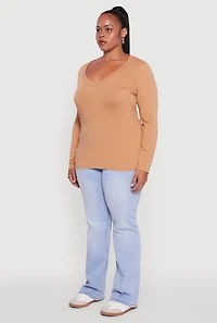 Womens Plus Long Sleeve V-Neck Tee,