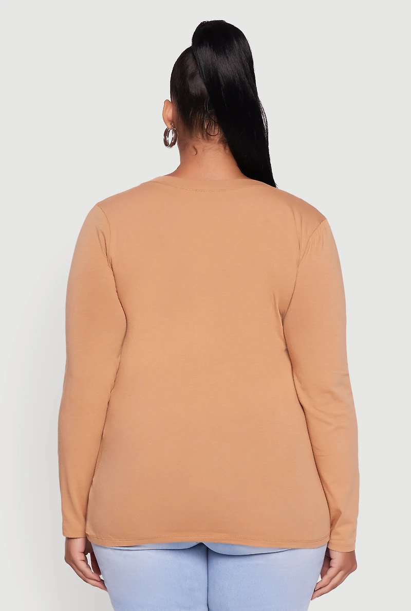 Womens Plus Long Sleeve V-Neck Tee,