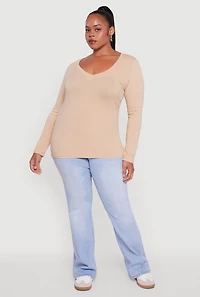 Womens Plus Long Sleeve V-Neck Tee,