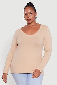 Womens Plus Long Sleeve V-Neck Tee,