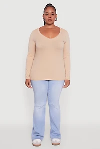 Womens Plus Long Sleeve V-Neck Tee,