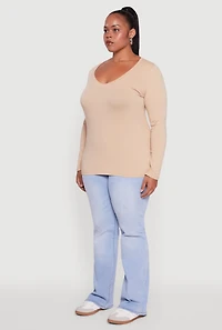 Womens Plus Long Sleeve V-Neck Tee,