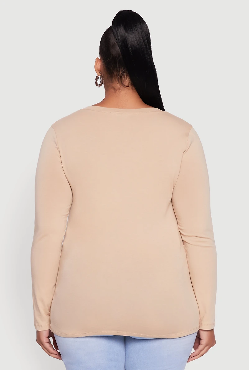 Womens Plus Long Sleeve V-Neck Tee,