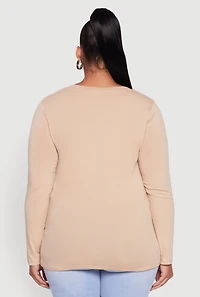 Womens Plus Long Sleeve V-Neck Tee,