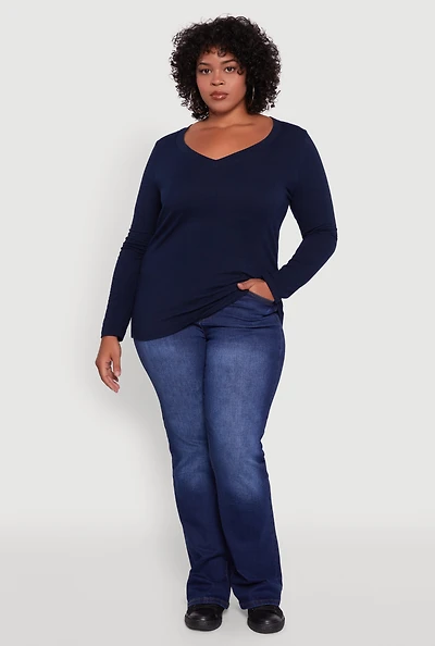 Womens Plus Long Sleeve V-Neck Tee,