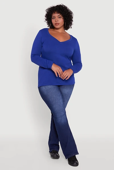 Womens Plus Long Sleeve V-Neck Tee,
