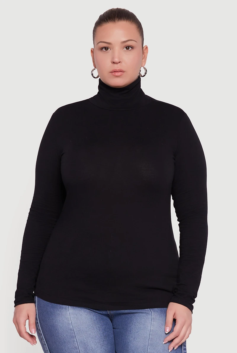 Womens Plus Ruched Funnel Neck Long Sleeve Top,
