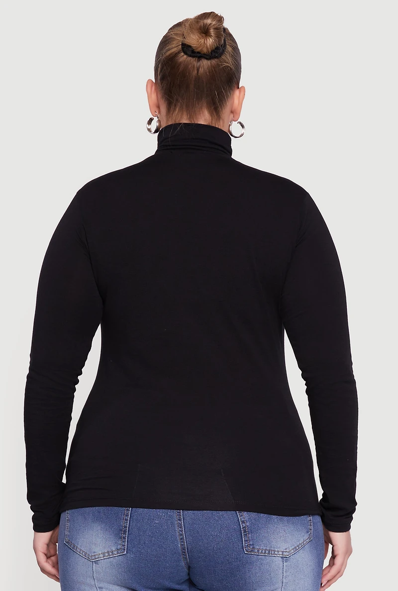 Womens Plus Ruched Funnel Neck Long Sleeve Top,