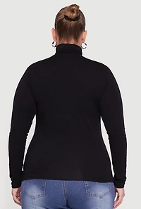 Womens Plus Ruched Funnel Neck Long Sleeve Top,