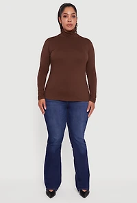 Plus Ruched Funnel Neck Long Sleeve Top