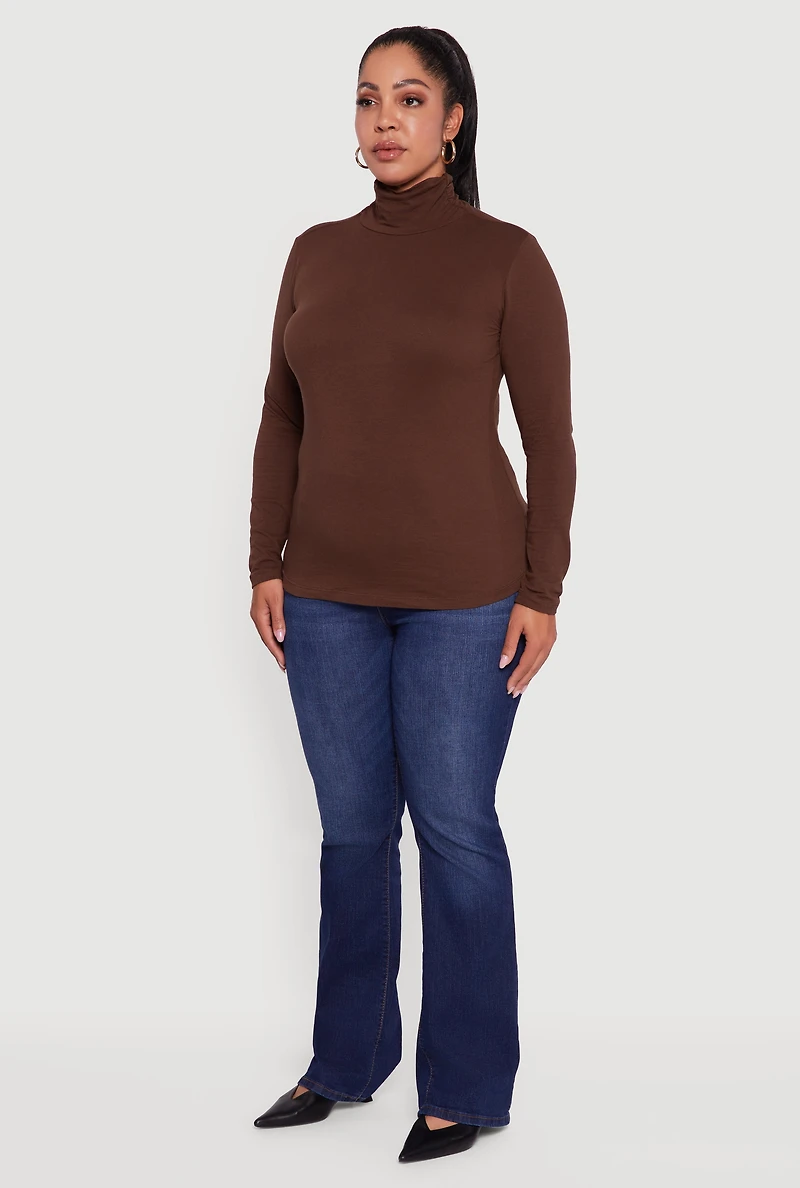 Plus Ruched Funnel Neck Long Sleeve Top
