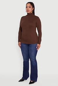 Plus Ruched Funnel Neck Long Sleeve Top