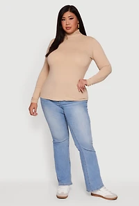 Womens Plus Ruched Funnel Neck Long Sleeve Top,