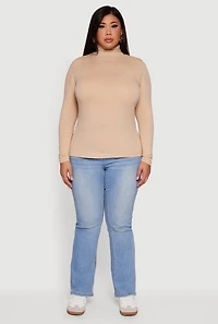 Womens Plus Ruched Funnel Neck Long Sleeve Top,