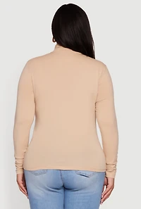 Womens Plus Ruched Funnel Neck Long Sleeve Top,