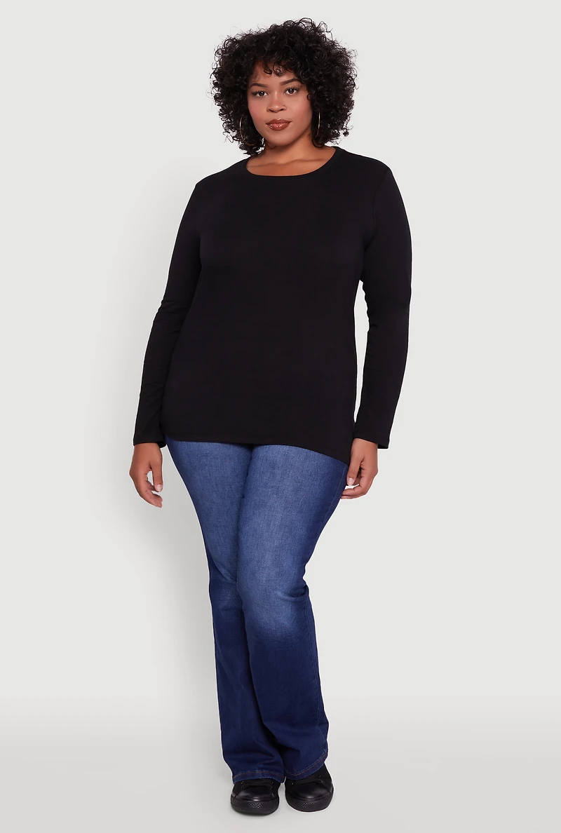 Womens Plus Long Sleeve Crew Neck Tee,