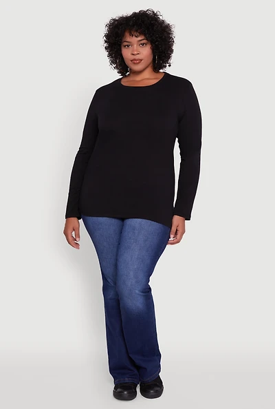 Womens Plus Long Sleeve Crew Neck Tee,