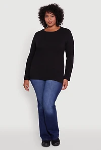 Womens Plus Long Sleeve Crew Neck Tee,