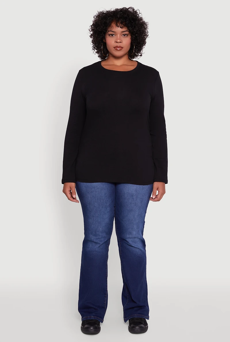 Womens Plus Long Sleeve Crew Neck Tee,