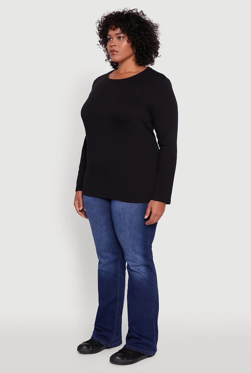 Womens Plus Long Sleeve Crew Neck Tee,