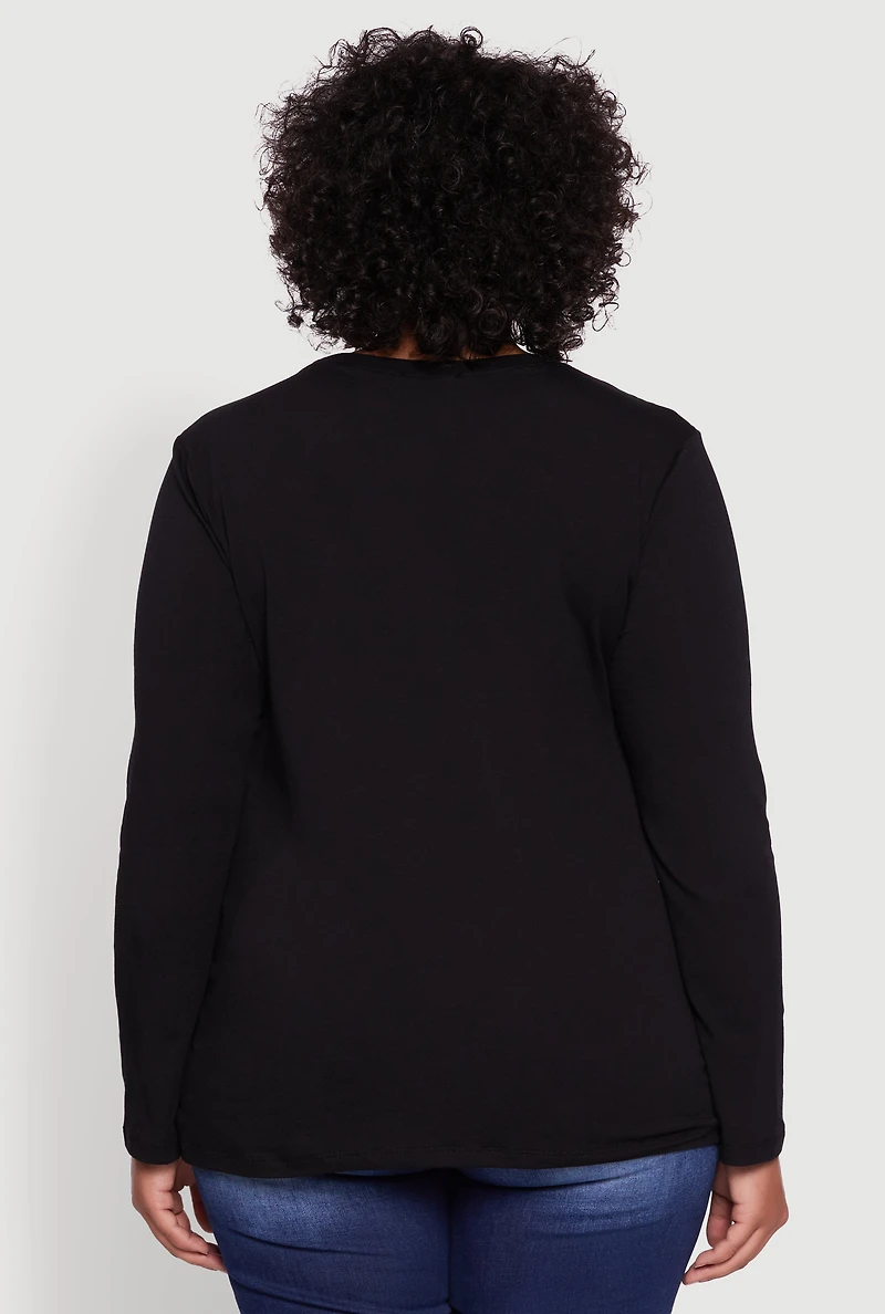 Womens Plus Long Sleeve Crew Neck Tee,