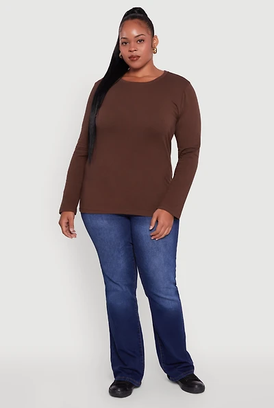 Womens Plus Long Sleeve Crew Neck Tee,